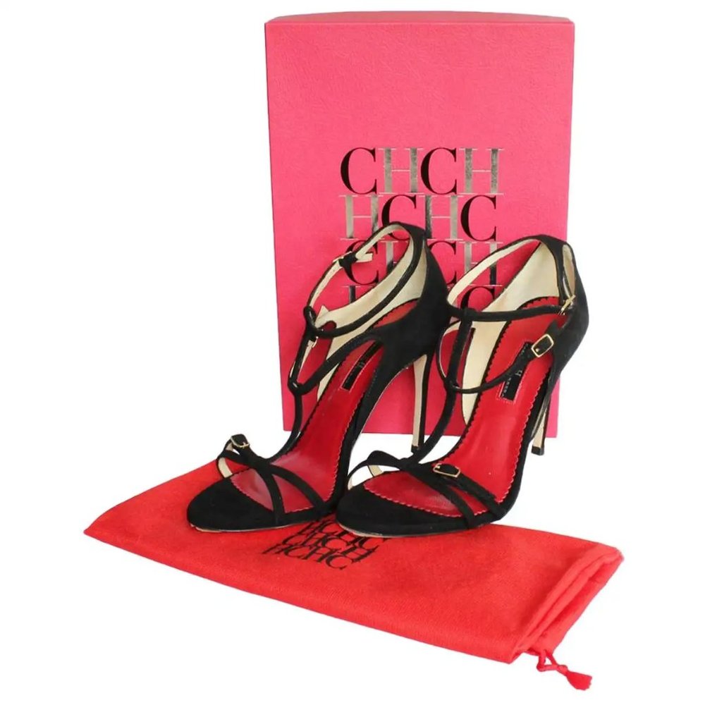 Carolina Herrera Black Suede Strappy Sandals Sz38